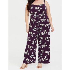 Purple Floral Wide Leg Challis Jumpsuit
